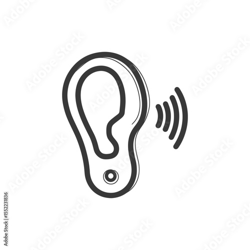 Stylized Ear Icon with Sound Waves, Hearing Concept, Isolated on White