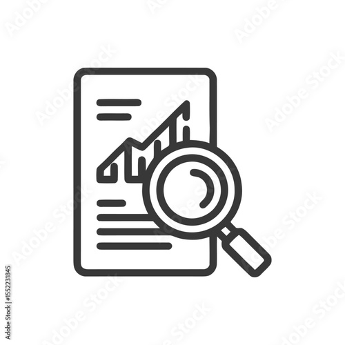 Financial Analysis: Magnifying Glass Over Rising Graph on Document Icon