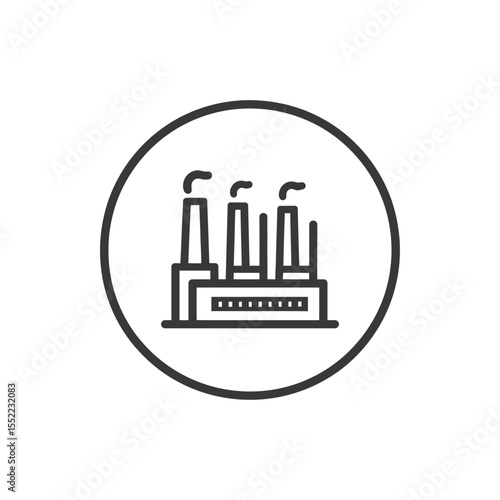 Minimalist Factory Icon: Industrial Symbol in Circular Frame, Clean Design