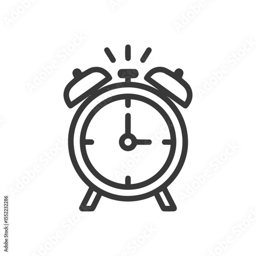 Ringing Alarm Clock Icon: Bold Outline, Wake-Up Call Symbol