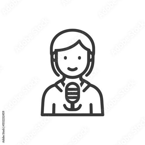 Podcast Host Icon: Minimalist Line Art of Interviewer with Microphone
