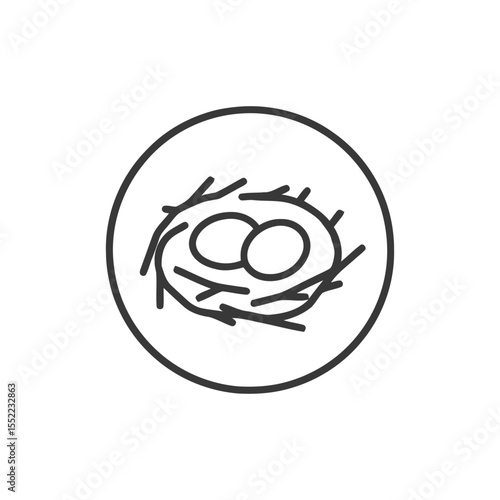 Minimalist Bird Nest Icon with Two Eggs in Circle Outline
