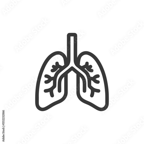 Minimalist Lungs Icon: Human Respiratory System Outline on White Background