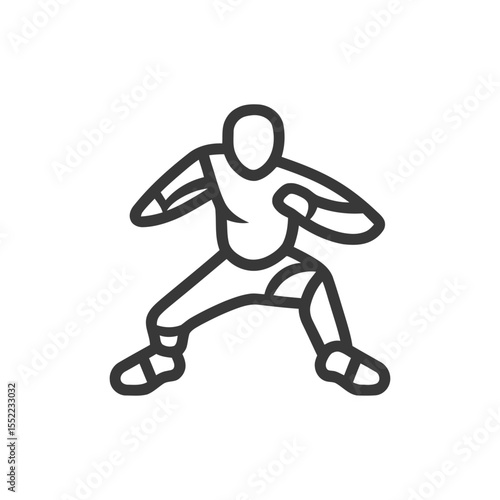 Stylized Fencing Stance Icon: Dynamic Athlete Outline on White Background