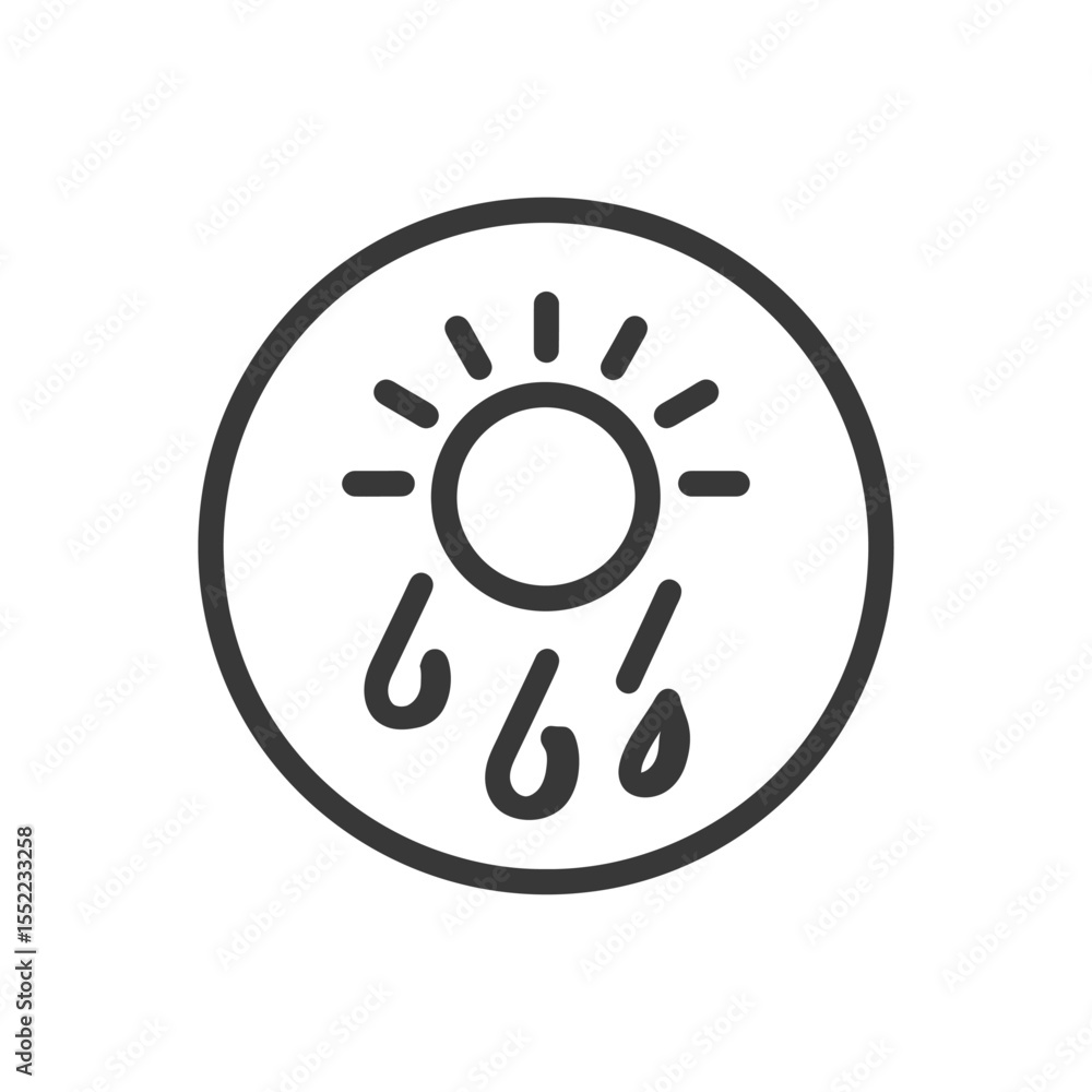 Weather Icon: Sun and Rain Showers in Circular Design Weather Icon: Sun and Rain Showers in Circular Design