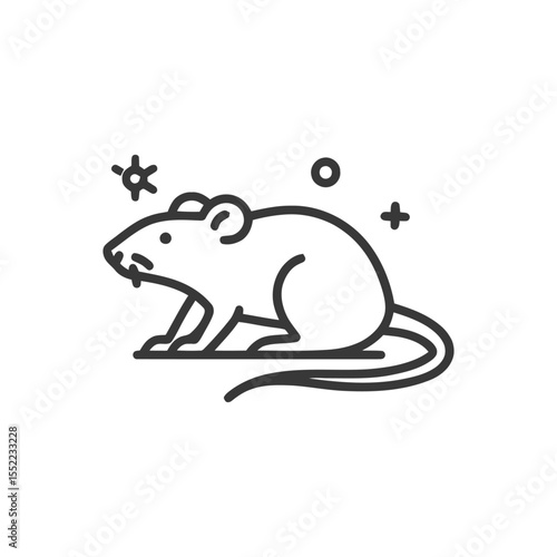 Minimalist Rat Icon with Sparkling Elements, Clean Line Art Design