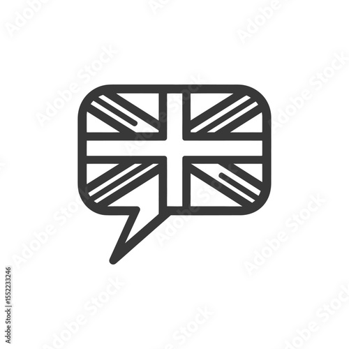 United Kingdom Flag in Speech Bubble Icon, Minimalist Design