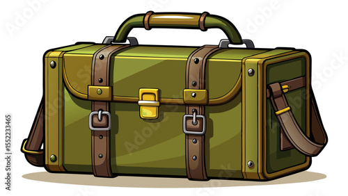 This deep olive briefcase boasts black matte closures, combining rugged charm with elegance. Its contrast on a white background highlights its earthy confidence and tailored form.