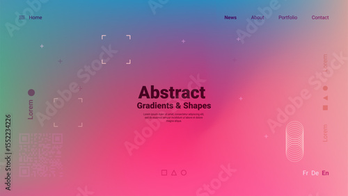 An artistic arrangement of vibrant gradients and geometric shapes fills the digital canvas. The background transitions color smoothly while maintaining a contemporary aesthetic.
