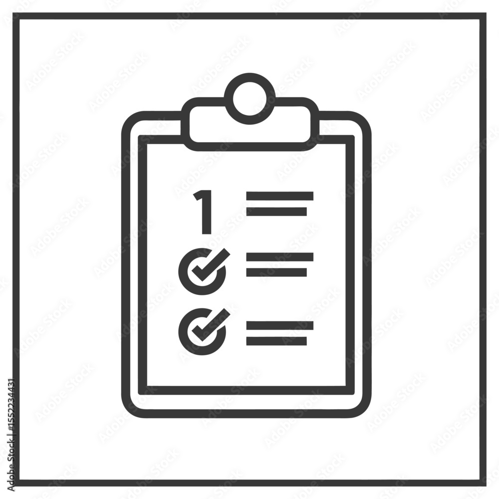 Minimalist Clipboard Icon with Checkmarks and Number One in Dark Gray Minimalist Clipboard Icon with Checkmarks and Number One in Dark Gray