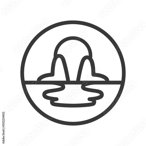 Minimalist Icon of Melting Iceberg in Circle Frame, Climate Change Concept