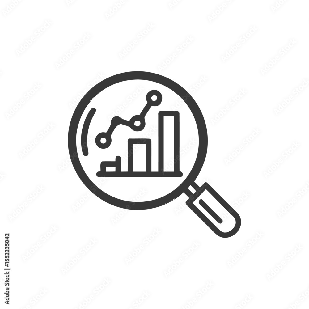 Magnifying Glass Examining Financial Growth Chart, Business Analysis Icon Magnifying Glass Examining Financial Growth Chart, Business Analysis Icon