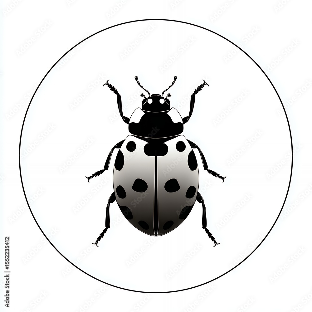 Fototapeta premium A black and white bug with white spots on its back. The bug is standing on a white background