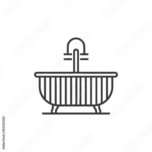 Elegant Clawfoot Bathtub with Faucet: Minimalist Line Art Icon
