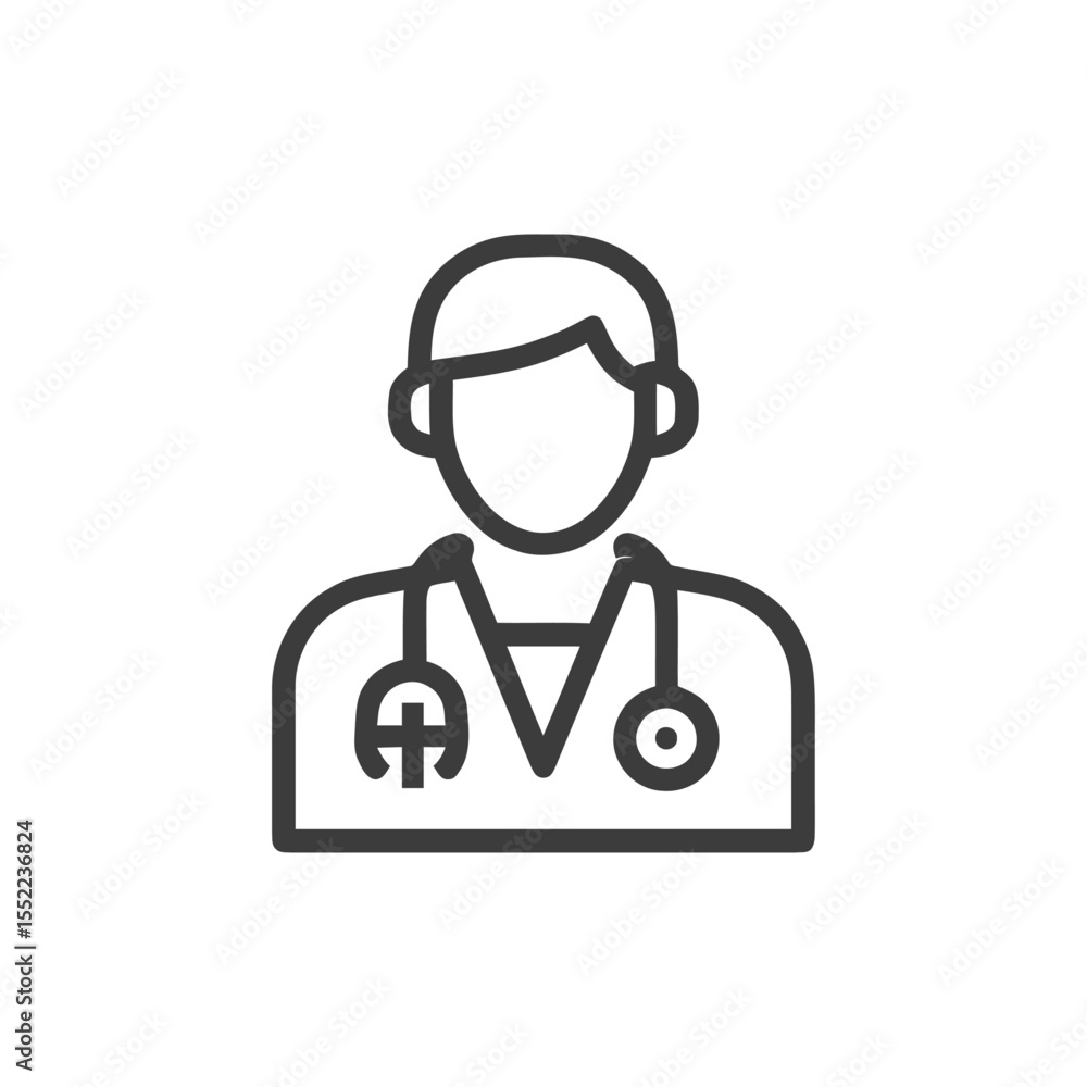 Minimalist Doctor Icon: Professional Outline with Stethoscope Detail Minimalist Doctor Icon: Professional Outline with Stethoscope Detail