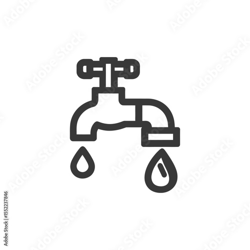 Minimalist Water Tap Icon with Dripping Drops on White Background