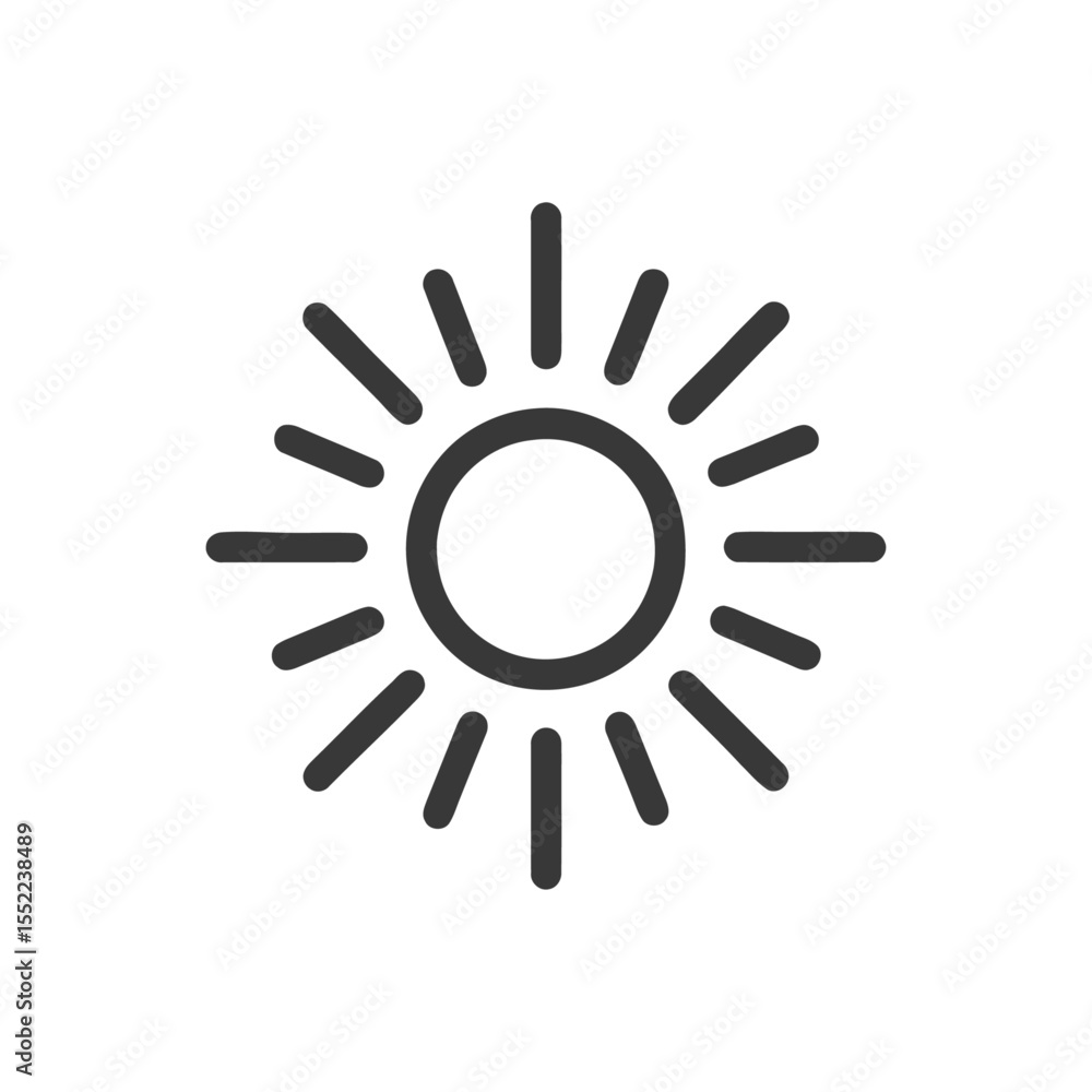 Minimalist Sun Icon with Radiating Rays on White Background Minimalist Sun Icon with Radiating Rays on White Background