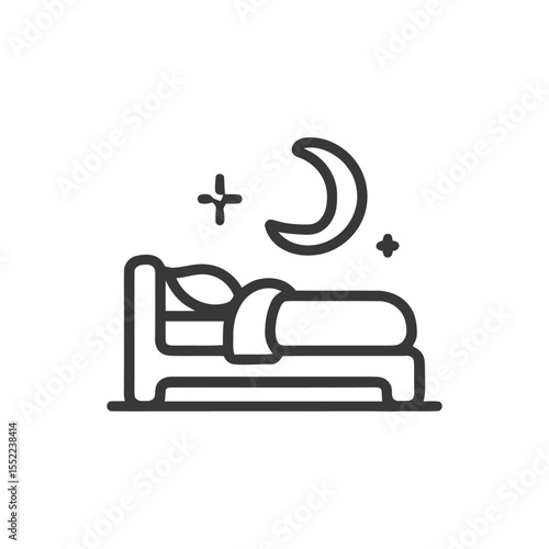 Bedtime Icon: Bed, Moon, Stars, Sleep, Night, Dream, Rest, Relaxation, Serenity