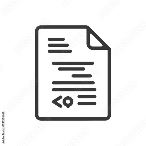 Minimalist Document Icon with Code Snippet, Dark Gray on White Background