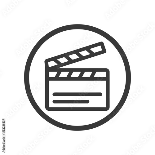 Minimalist Clapperboard Icon in Circle, Film Production Symbol, Isolated