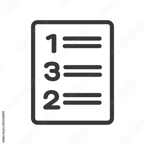 Prioritized List Icon: Numbered Items in Rectangular Frame, Dark Gray
