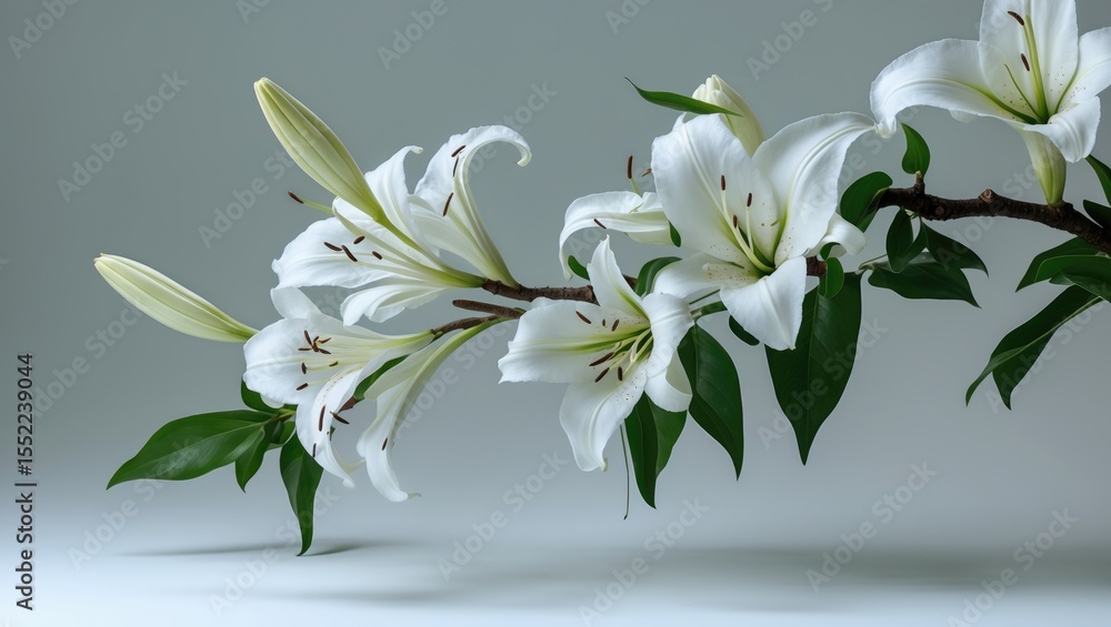 Obraz premium A branch of white terry lily isolated on a light background.