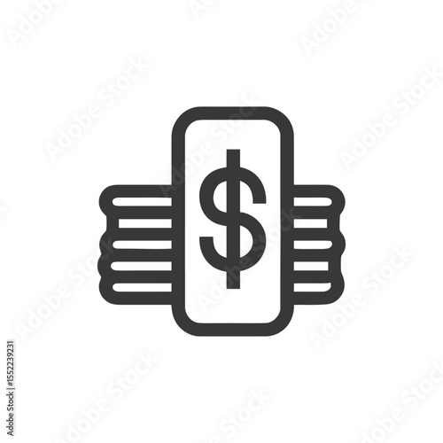 Minimalist Dollar Symbol with Coins Icon in Black and White