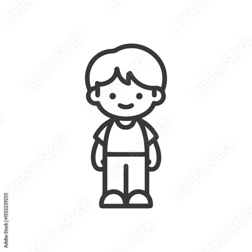 Simple Line Art: Smiling Boy with T-Shirt and Shorts Icon