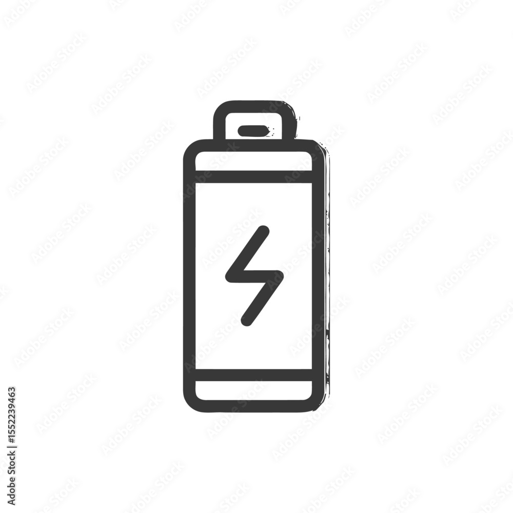 Battery Icon with Lightning Bolt, Grunge Style, Isolated on White Background Battery Icon with Lightning Bolt, Grunge Style, Isolated on White Background