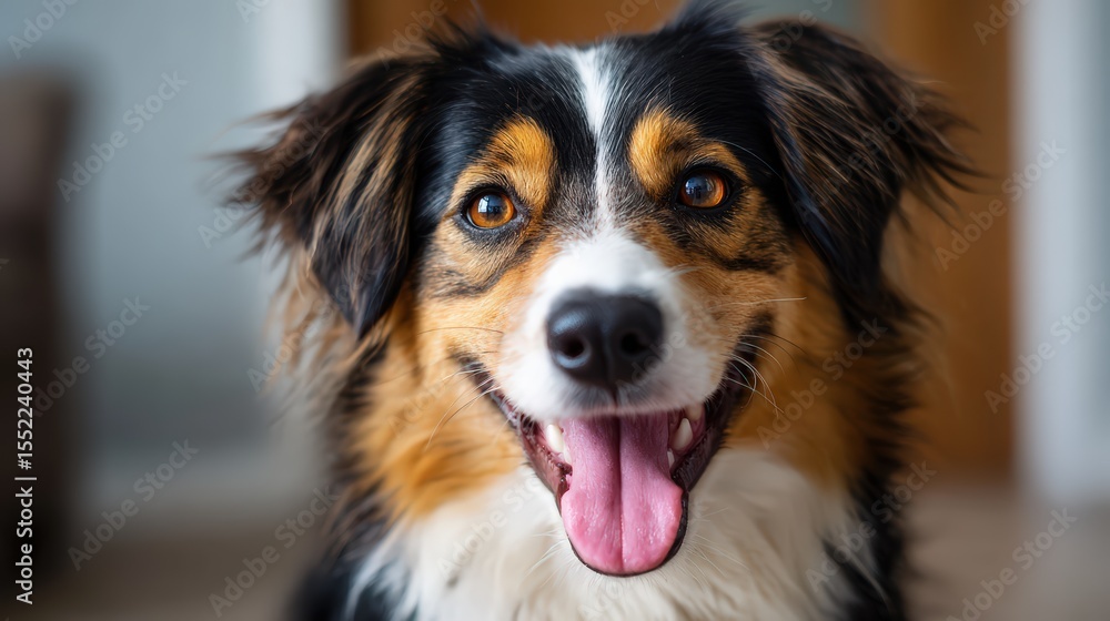 Happy Dog Looking At Camera Indoors Happy Dog Looking At Camera Indoors