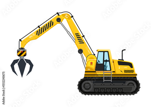 heavy equipment excavator clamp electronic arm automatic control device illustration vector