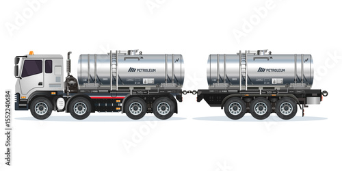 Petroleum liquid oil tanker semi truck double trailer vector Illustration
