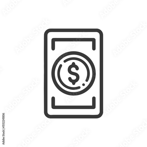 Digital Wallet Icon: Dollar Coin Symbol in App Interface, Outline Style