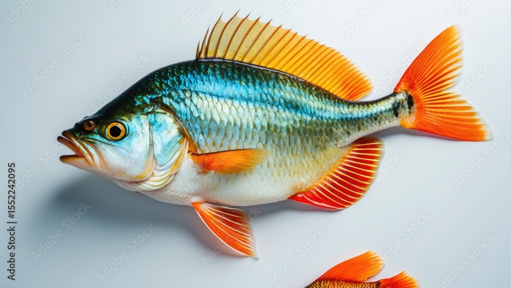 Fototapeta premium Fresh Tilapia Fish Isolated On White Background with Empty Copy Space For Text