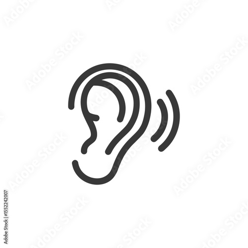 Minimalist Ear Icon with Sound Waves, Hearing Concept, Black Outline