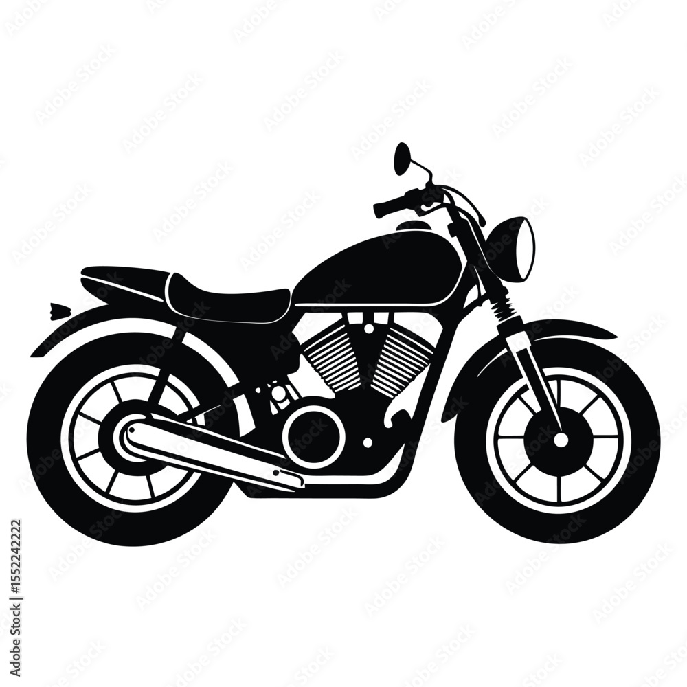 Fototapeta premium Detailed Black Motorcycle Illustration Classic Chopper, Heavy Engine, Sleek Lines, and Retro Design