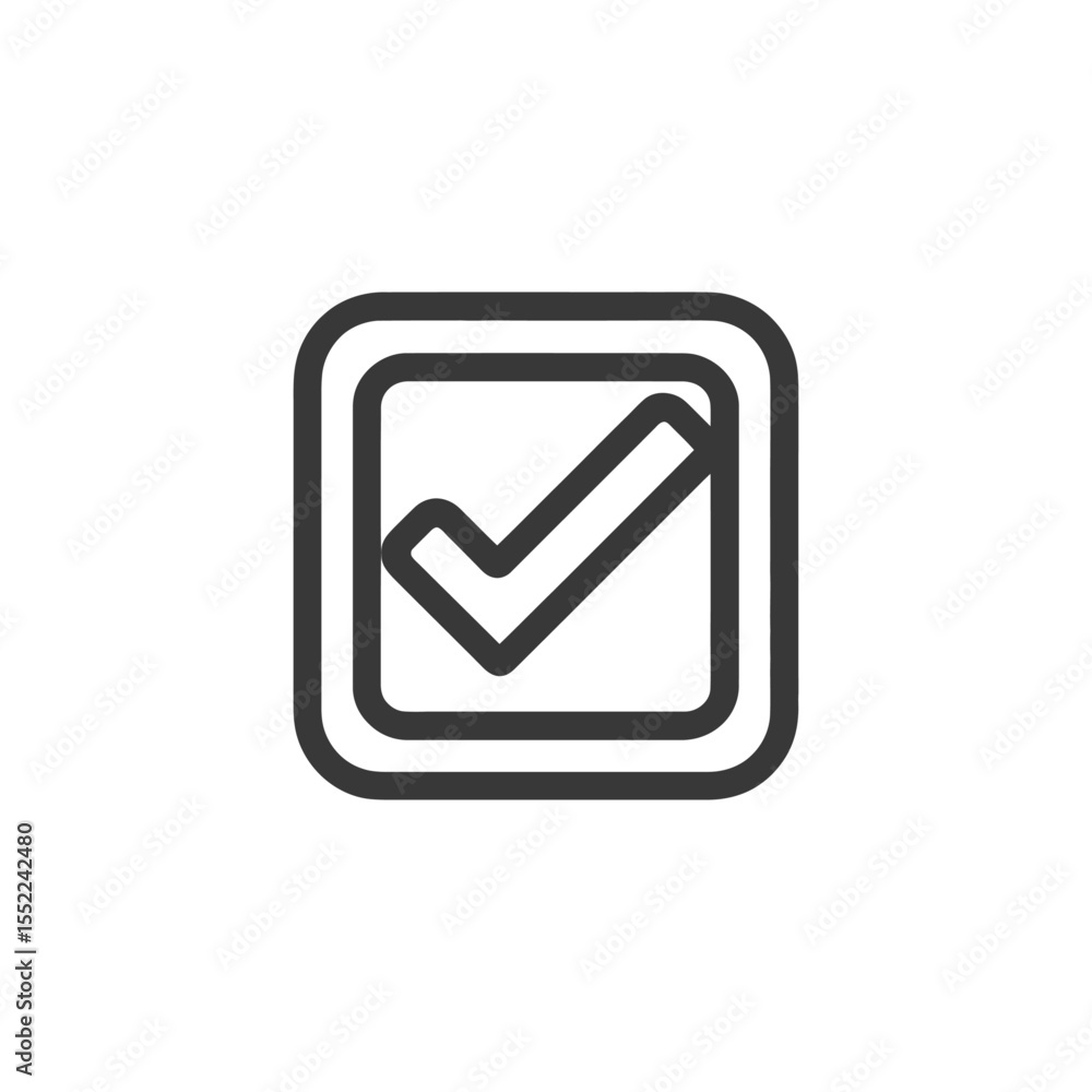 Bold Check Mark Icon in Double Rounded Square Frame, Dark Gray on White Bold Check Mark Icon in Double Rounded Square Frame, Dark Gray on White