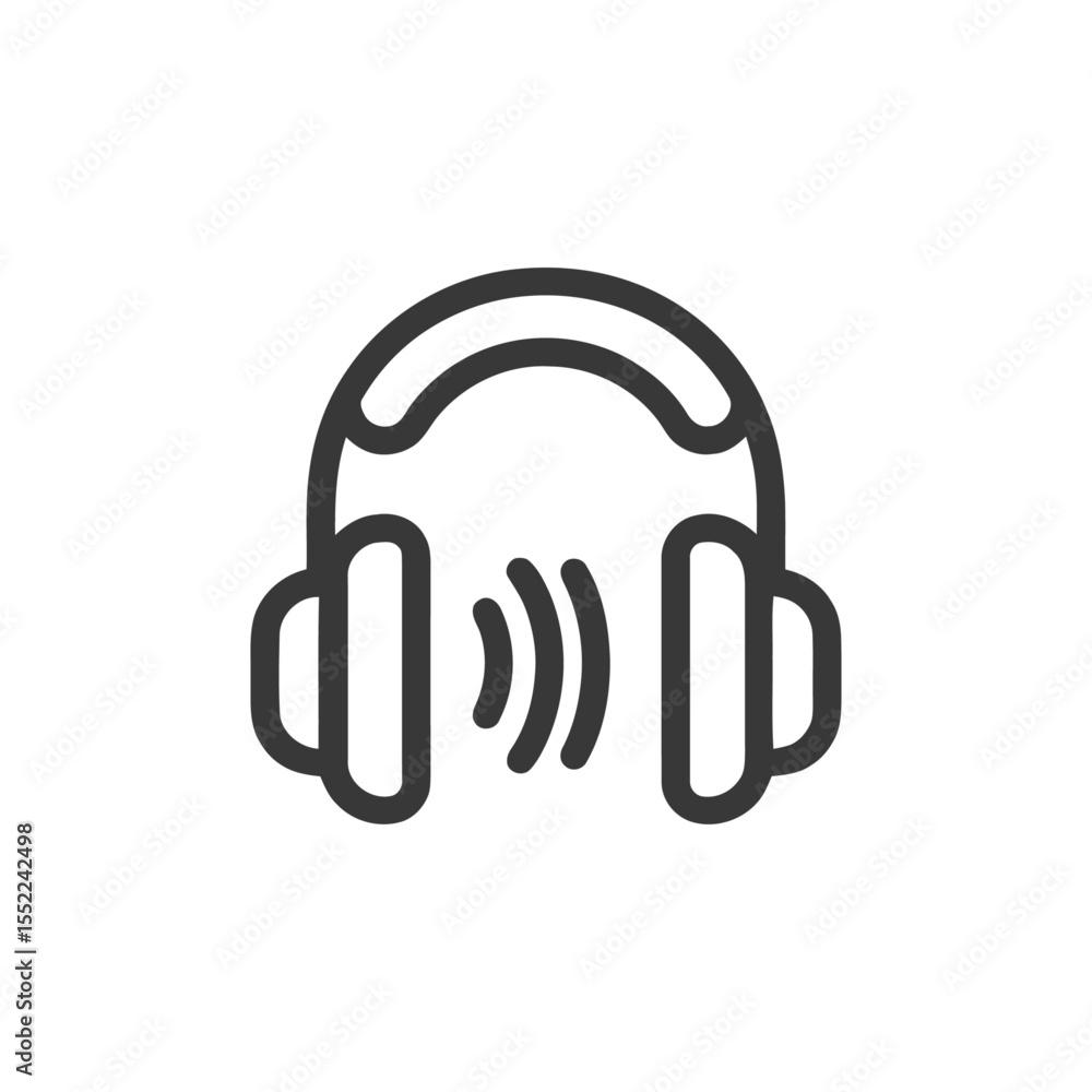 Headphones Icon with Sound Waves, Minimalist Design, Audio Symbol Headphones Icon with Sound Waves, Minimalist Design, Audio Symbol
