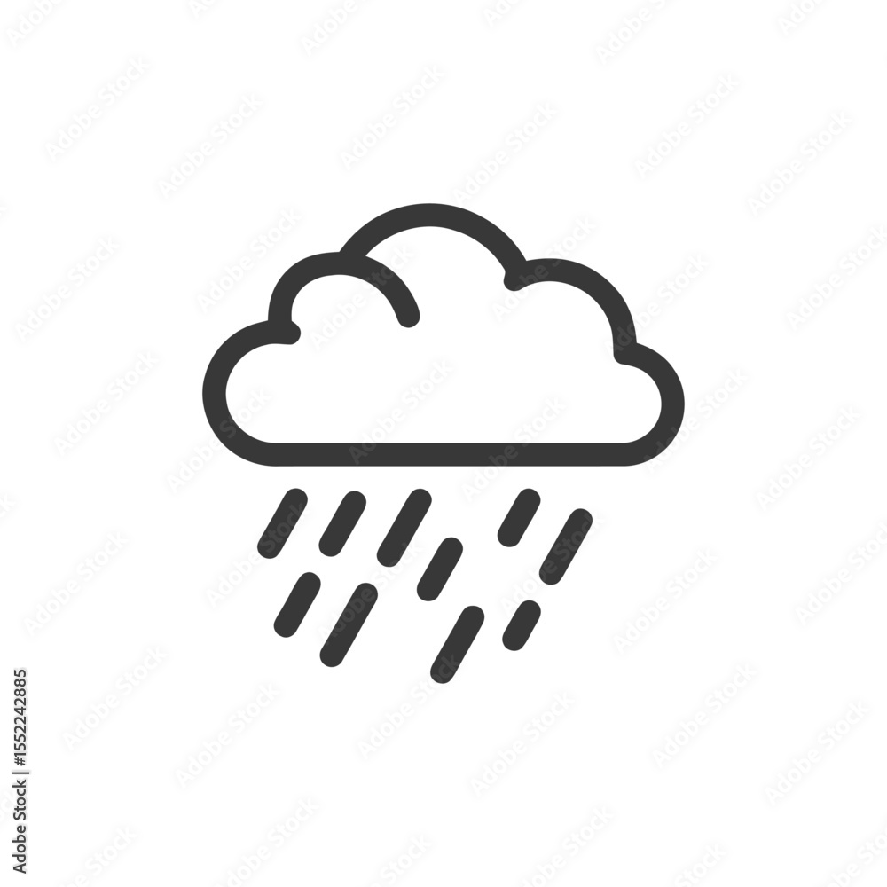 Simple Rain Cloud Icon: Dark Gray Outline on White Background, Weather Symbol Simple Rain Cloud Icon: Dark Gray Outline on White Background, Weather Symbol
