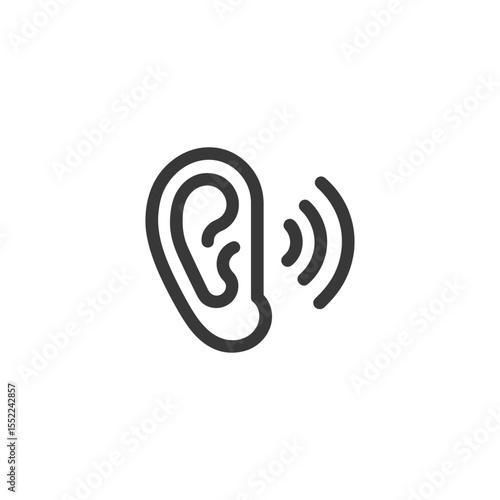 Minimalist Ear Icon with Sound Waves, Hearing Concept, Line Art