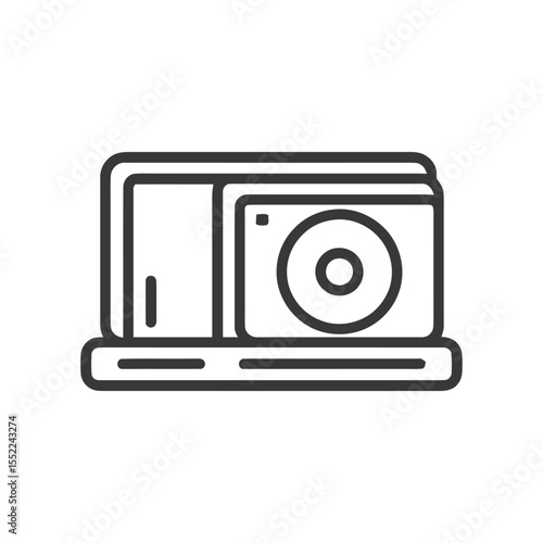 Minimalist Line Art: Vintage Reel-to-Reel Tape Recorder Icon on White Background