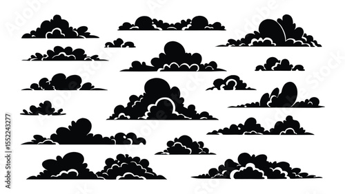 Black Silhouette Cloud Vector Icon Set for Weather Design Projects