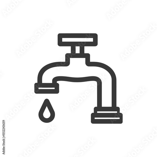 Minimalist Faucet Icon with Dripping Water Drop on White Background