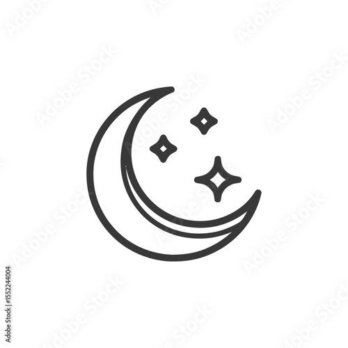 Minimalist Crescent Moon and Stars Icon on White Background