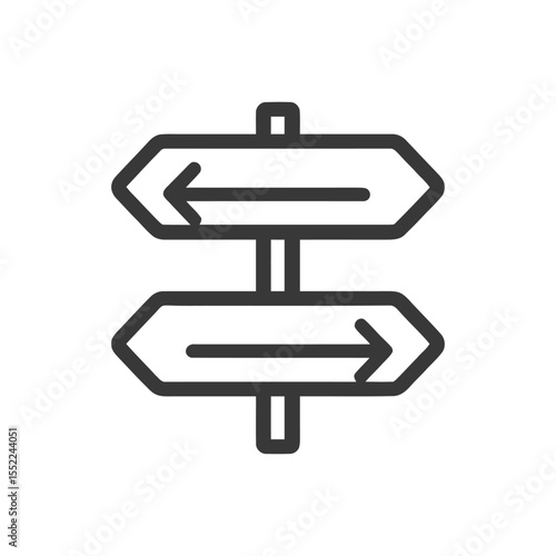 Minimalist Directional Signpost Icon with Arrows Pointing Left and Right on White Background