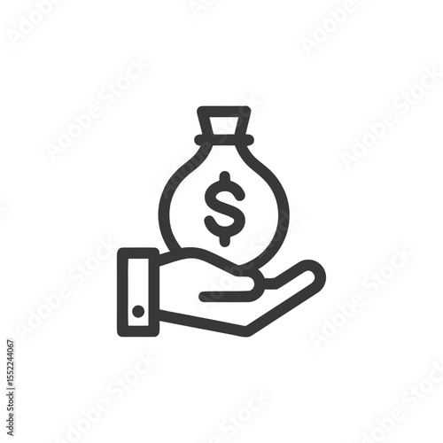Hand Holding Money Bag Icon: Financial Support, Investment, and Wealth Concept