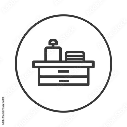 Minimalist Reception Desk Icon in Circle, Modern Line Art Design