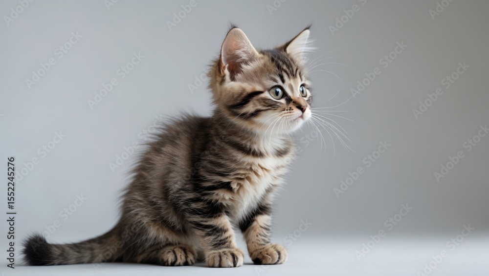 Adorable kitten sitting and looking away, curious or contemplative, clear background with empty copy space for text Adorable kitten sitting and looking away, curious or contemplative, clear background with empty copy space for text
