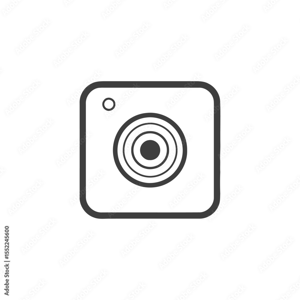 Minimalist Camera Icon: Rounded Square with Concentric Circles and Flash Minimalist Camera Icon: Rounded Square with Concentric Circles and Flash