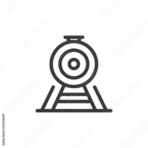 Minimalist Train Icon: Front View of Locomotive on Tracks, Line Art